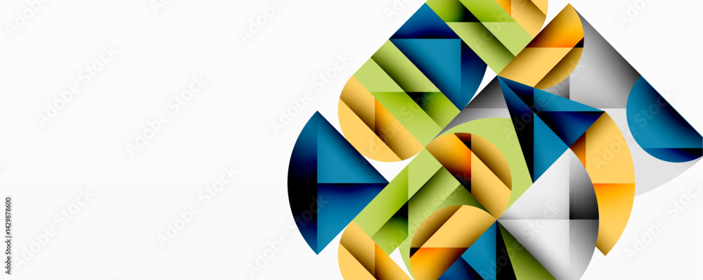 Poster Abstract geometric shapes, vibrant colors blend. Modern design, clean lines create dynamic composition. Minimalist aesthetic.