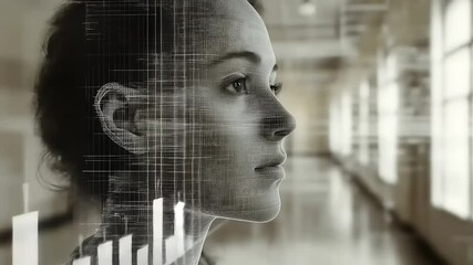 A contemplative woman in a modern interior, reflecting on data trends and future possibilities - Powered by Adobe