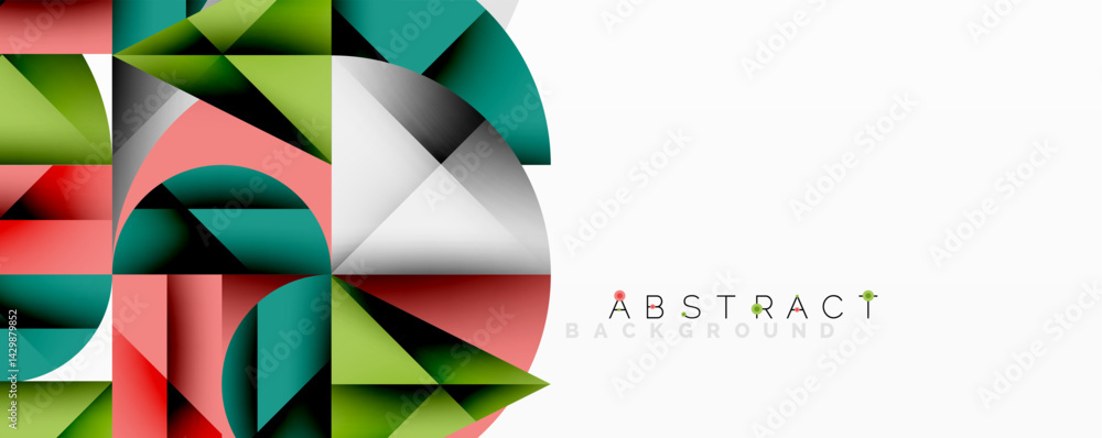Poster geometric shapes, vibrant colors create modern abstract design. clean lines, gradients offer visual 