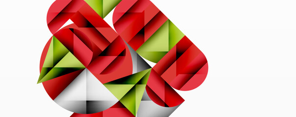 Abstract geometric design. Red, green facets create complex interwoven shapes. Minimalist style, clean lines, modern aesthetic.
