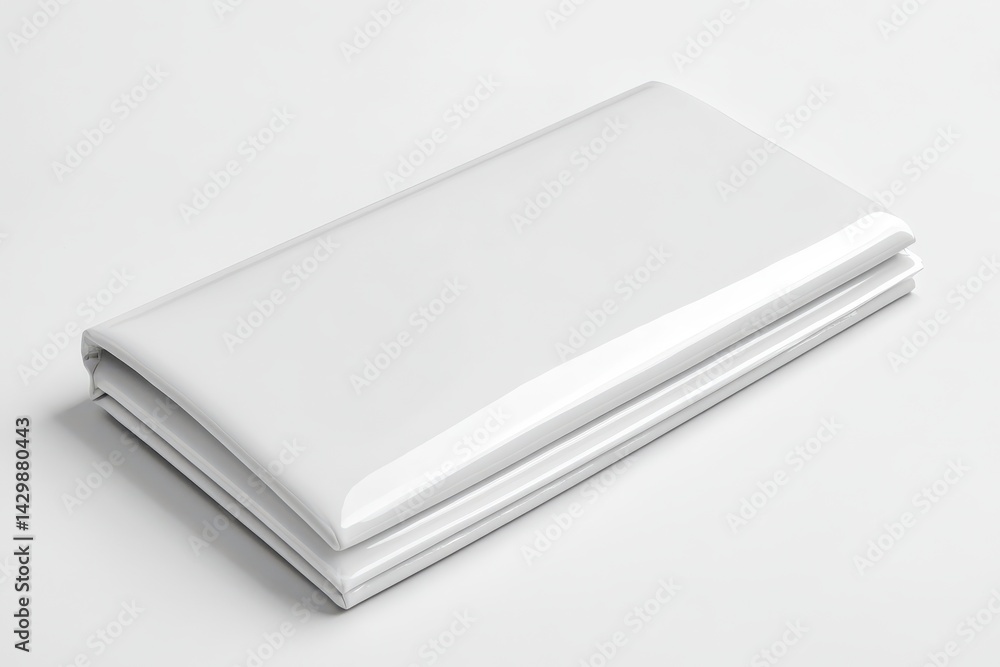 Poster folded, glossy white rectangular cloth or fabric object on a plain surface.