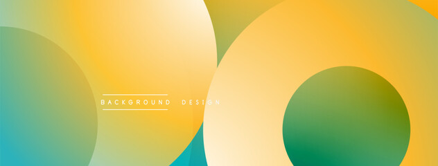 Abstract background features overlapping circles. Colors transition from teal to yellow, creating soft gradients. Minimalist design, modern aesthetic.