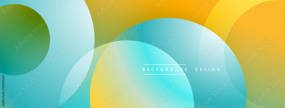 Poster abstract background. overlapping circles, smooth gradients. colors include green, blue, yellow, oran
