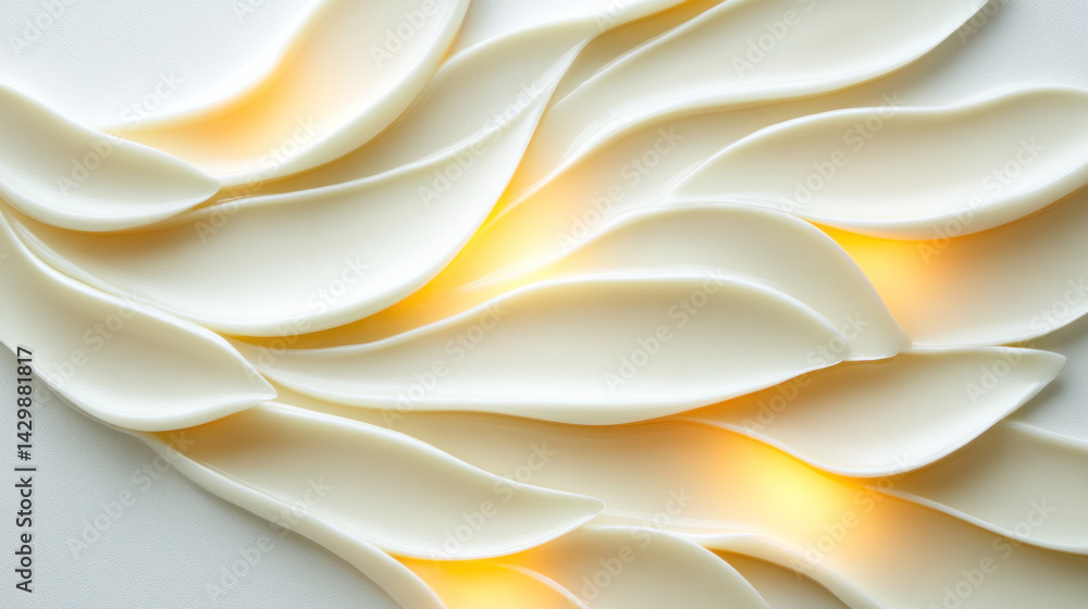 Poster a white background with a series of white lines that resemble the shape of a leaf. the lines are arr