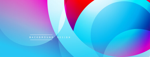 Fototapeta premium Abstract colorful background. Overlapping circles create dynamic visual effect. Gradient shades blend smoothly, offering modern aesthetic.