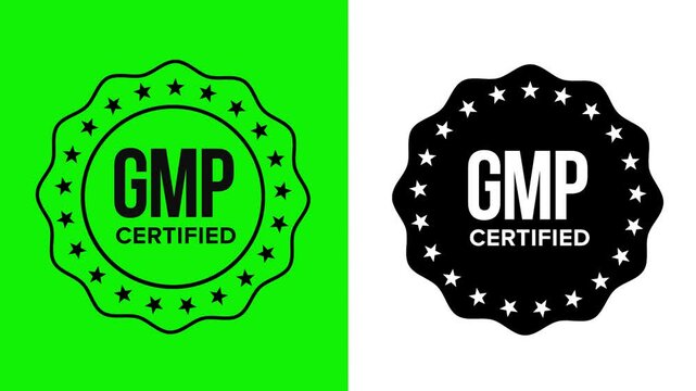 GMP Certified Manufacturing Badge Logo Animation on Bright Green Background, Good Manufacturing Practice Seal Loop for Product Quality Compliance