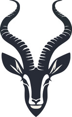 African antelope, stylized logo design, symmetrical horns, black silhouette, white background, graphic illustration, minimalist, tribal art inspired, sleek lines, kudu head, wildlife icon, vector art,