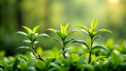 Obraz premium vibrant green seedling emerging from fertile soil, illuminated by soft golden sunlight 