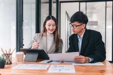 Collaborative business meeting modern office professional discussion indoor workspace engaged teamwork growth strategies