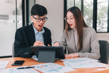 Business collaboration breakthrough dynamic teamwork in modern office space innovation engagement...