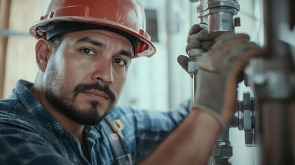 Construction Worker Adjusting Industrial Valve