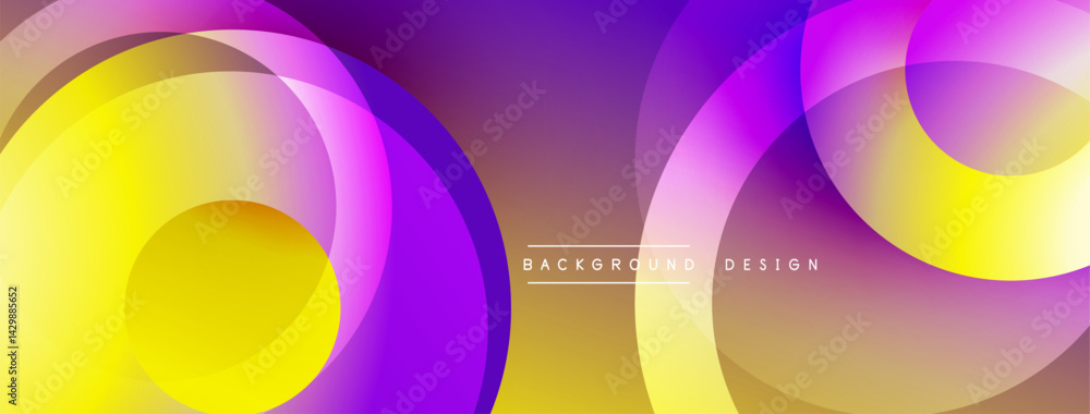 Poster Abstract colorful circles overlap, creating dynamic gradient background. Modern design elements suggest fluidity, energy.