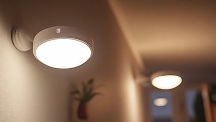 Modern wall lights illuminate hallway