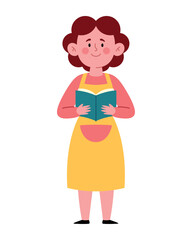 Preschool Female Teacher Standing Book Character School Education