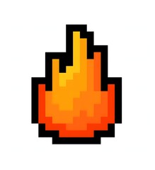 Pixel Art Flame Icon A Digital Fire Illustration with Bold Outlines and Warm Colors