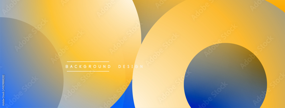 Poster Abstract geometric shapes overlap. Yellows, blues create gradient effect. Minimalist design suitable for backgrounds, presentations.