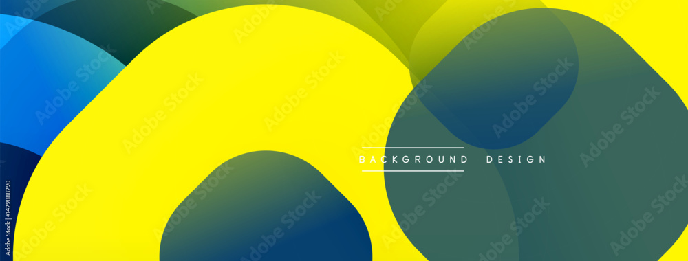 Poster Abstract colorful overlapping circles create dynamic background. Yellow, blue, green hues blend smoothly, offering modern aesthetic.