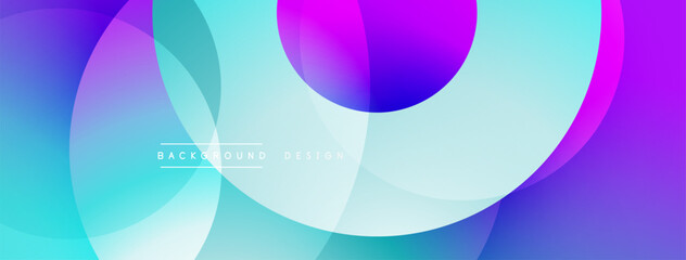 Abstract colorful overlapping circles create dynamic fluid background. Gradient shades blend smoothly, offering modern visual appeal.