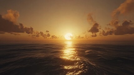Fototapeta premium Golden sunset over a calm ocean.