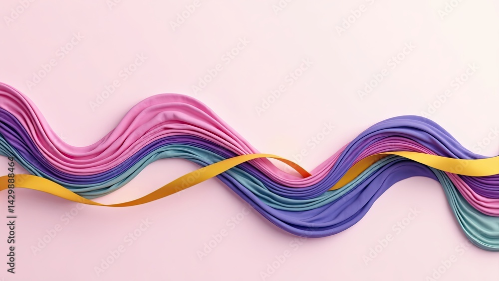 Aufkleber abstract design featuring multicolored ribbons in flowing curves.