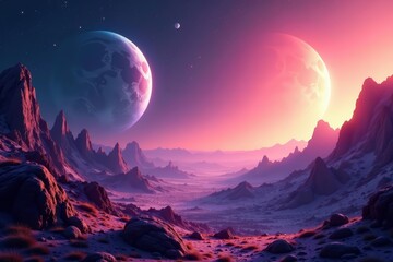 Surreal space landscape with floating planets, space, abstract, cosmos