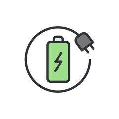 Battery charging colored icons, minimalist vector illustration ,simple transparent graphic element .Isolated on white background