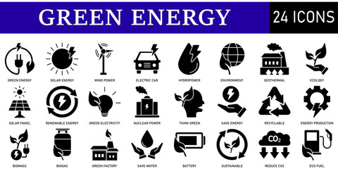 Set of Green Energy Icons or symbols Vector fully editable file.