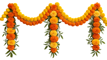 Traditional Marigold Garland on Transparent Background"