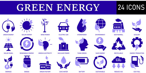Set of Green Energy Icons or symbols Vector fully editable file.