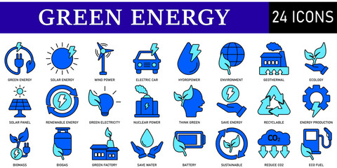 Set of Green Energy Icons or symbols Vector fully editable file.