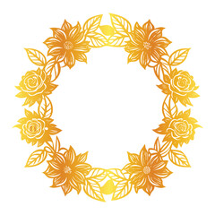 golden lineart flower and floral with copyspace frame on white background. can be used as invitation card for wedding, birthday and other