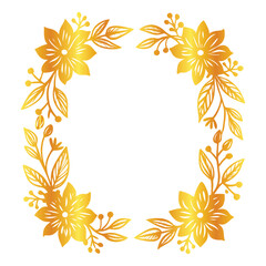 golden lineart flower and floral with copyspace frame on white background. can be used as invitation card for wedding, birthday and other
