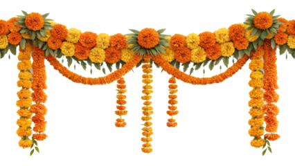 Traditional Marigold Garland on Transparent Background"