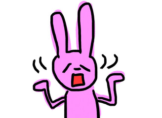 困ったポーズ、首を振るうさぎさんのゆるキャライラスト
