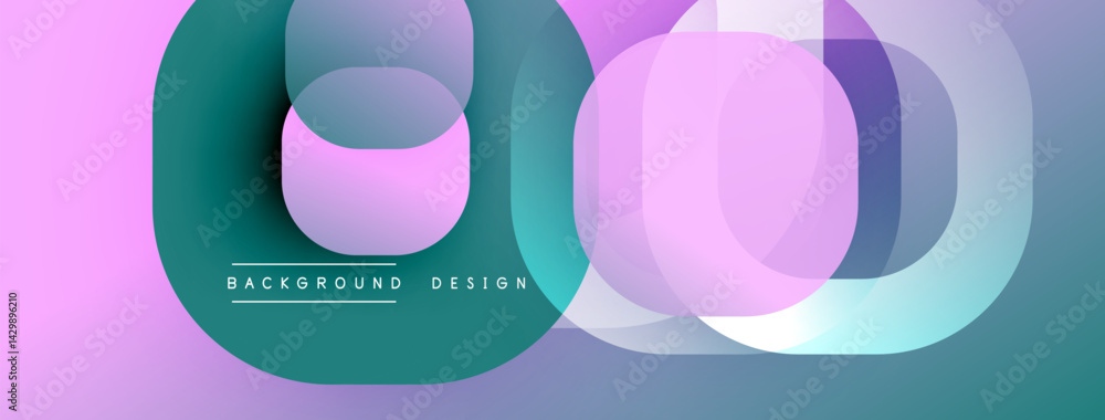 Poster Abstract shapes overlap, creating vibrant gradient effect. Pink, teal, purple hues dominate composition. Modern design element.