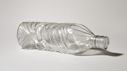 Twisted plastic water bottle on white background