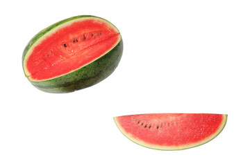 Fresh of two watermelon pieces isolated on white background.