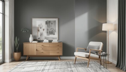 Serene Modern Living Room Interior Design with Light Wood Furniture