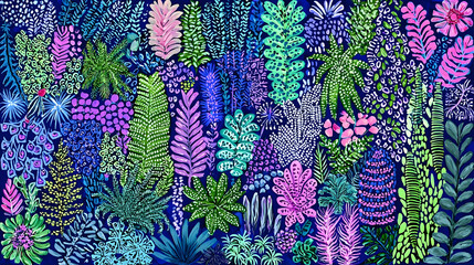 Vibrant tropical plants, lush foliage, dark background, nature wallpaper
