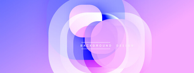 Abstract circles overlap, creating vibrant gradients. Soft blues, purples, pinks blend seamlessly. Modern design element for backgrounds.