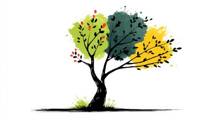 Fototapeta premium Abstract Watercolor Tree Seasons Nature Ecology Growth