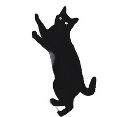 A silhouette of a cat is climbing