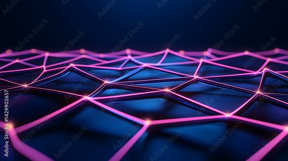 Poster the image shows an abstract network of glowing pink lines forming interconnected geometric shapes on