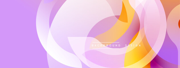 Abstract layers, soft gradients, purple hues dominate. Overlapping circles create dynamic visual effect. Modern design element.