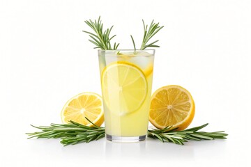 Refreshing Lemonade with Rosemary and Lemon Slices in Glass Summer Drink