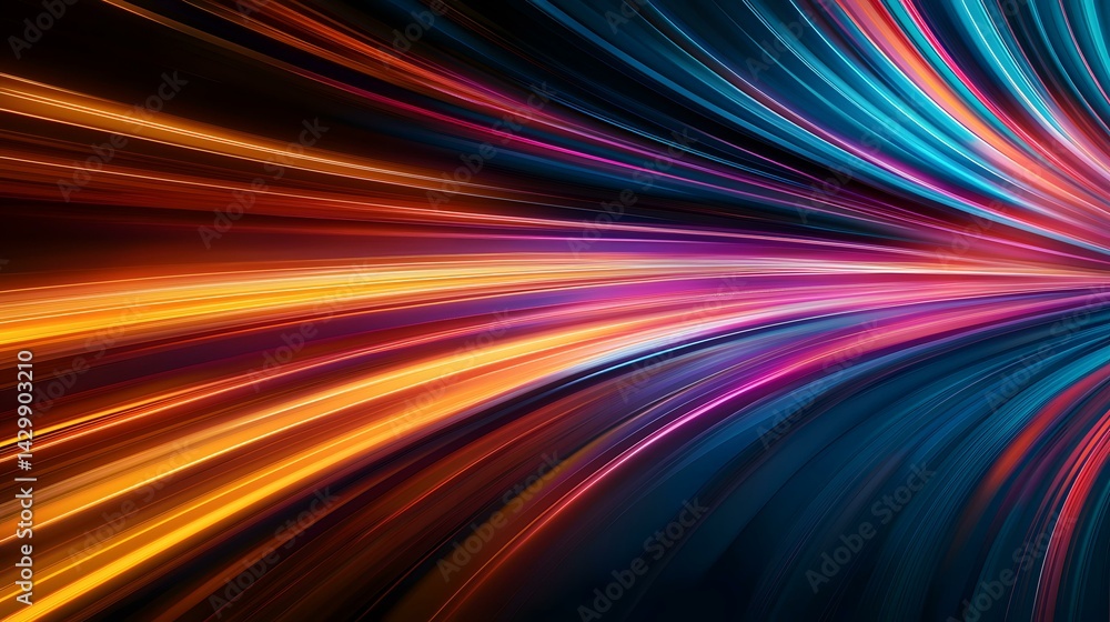 Poster the image contains a vibrant abstract design featuring dynamic, curved lines of light in various sha