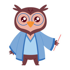 Owl Teacher Robe Pointer Education Smart Cartoon Blue Lesson