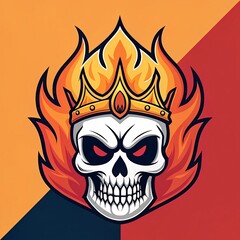 Flaming Skull with Golden Crown Esports Mascot Illustration