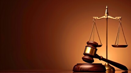 Illustrate a gavel with scales of justice in the background and empty space for inserting educational content or promotional messages.
