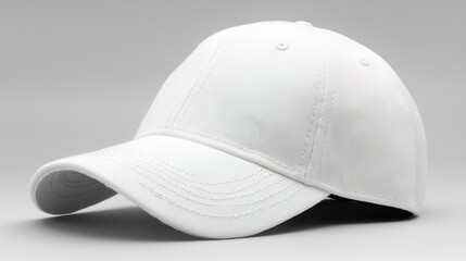Fototapeta premium A white baseball cap sits on plain ground